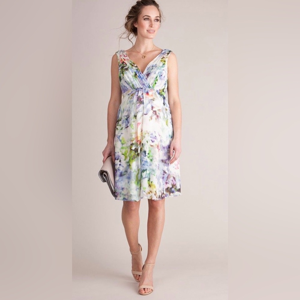 Seraphine Maternity 100 % Silk Watercolor Midi Dress